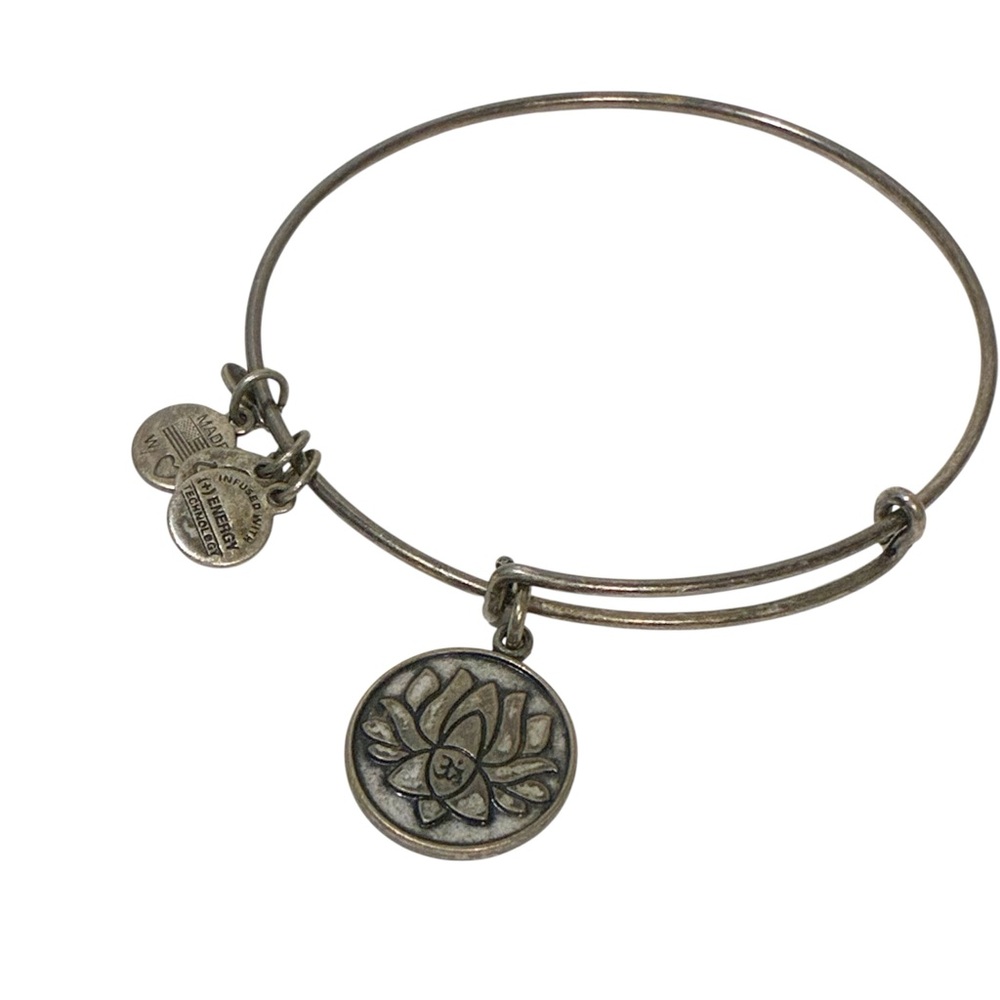 Alex and Ani‎ Lotus Flower 2014 Charm Bracelet Rafaelian Silver Tone Bangle